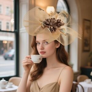 NEW! GORGEOUS Multi-Tonal Khaki-Coffee-Cream Kentucky Derby Hat